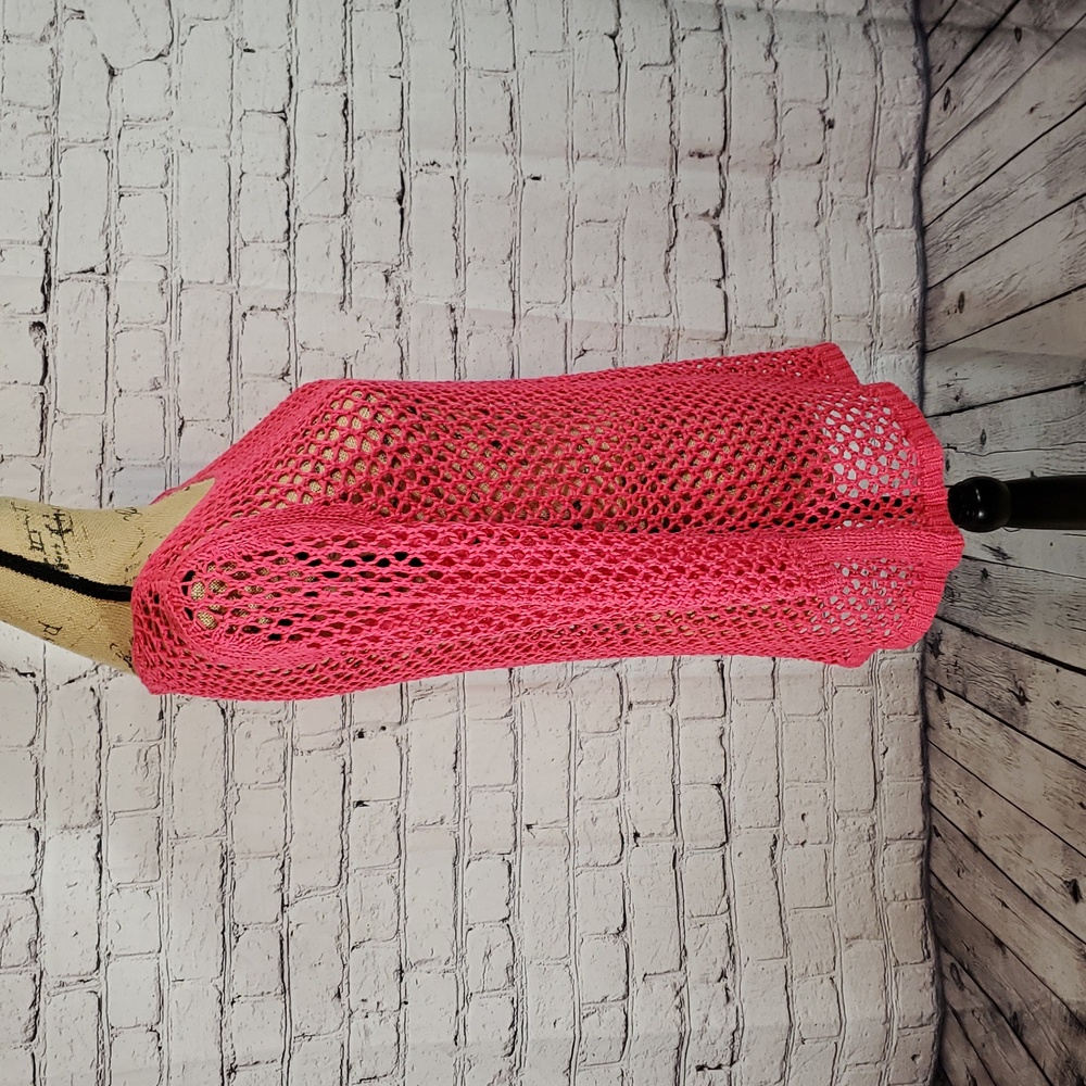 Tribal Pink Crochet Knit 3/4 Sleeve Sweater Size M - Picture 4 of 7